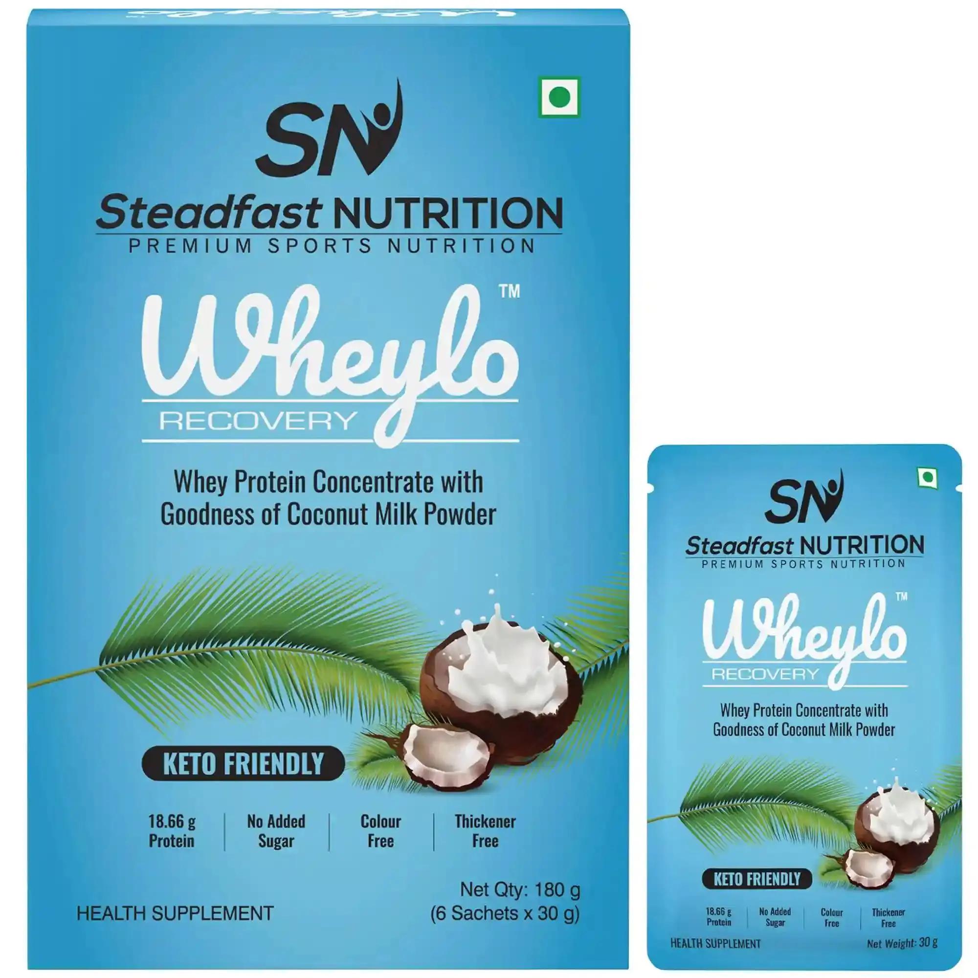 STEADFAST NUTRITION Wheylo Whey Protein Concentrate 80% | Keto Friendly | Contains 18.66g multifunctional Whey protein for muscle recovery and growth | Goodness of Coconut milk powder