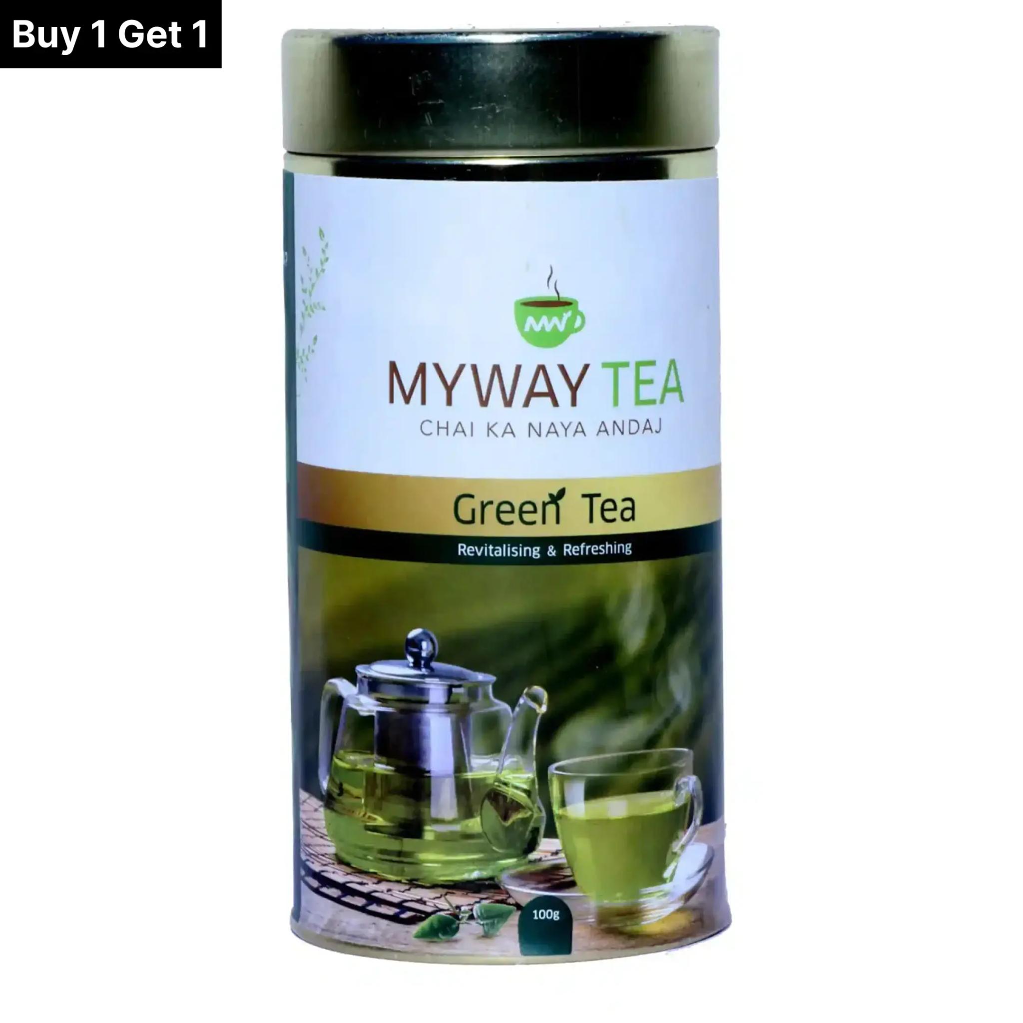 MYWAY TEA Classic Fresh Green Tea, Loose Green Tea Leaves with No Tea Dust. Only Leaf Green Tea,Helps to Body Cleanse, Boost Immunity Promote Healthy & Glowing Skin, Zero Calories (100Gm)