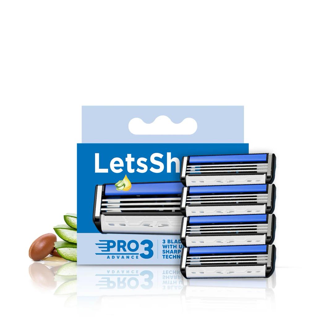 LetsShave Pro 3 Shaving Razor Blade For Men | Made In South Korea | Lubricating Strip With Aloe Vera & Vitamin E