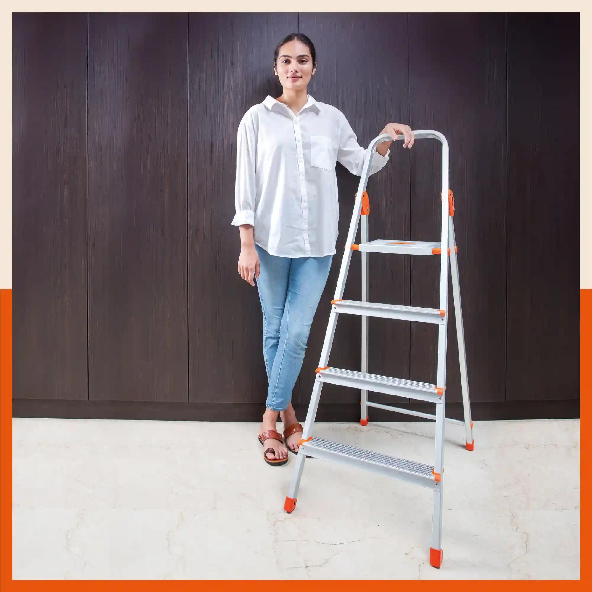 Bathla Safex Foldable Aluminium Ladder For Home (Orange)