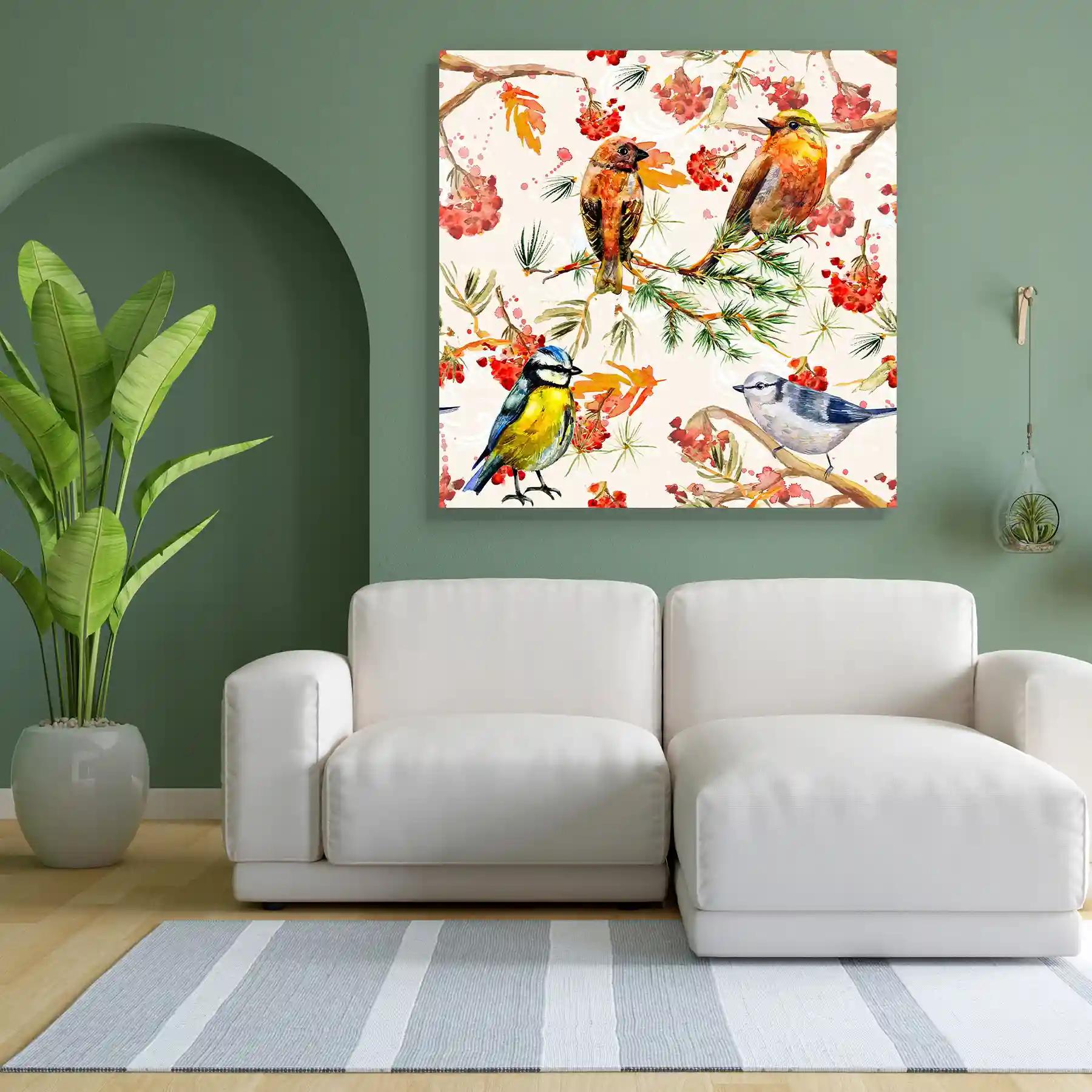 Pitaara Box Cute Birds | Canvas Painting for Bedroom & Living Room | Engineered Wood Frame