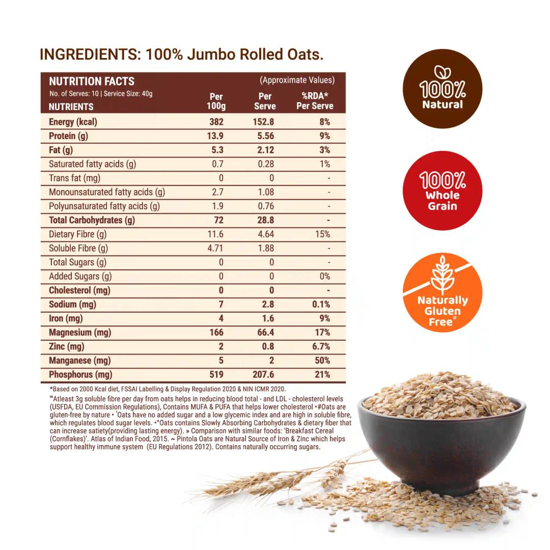 Pintola Oats, 100% JUMBO Rolled Oats - 400g