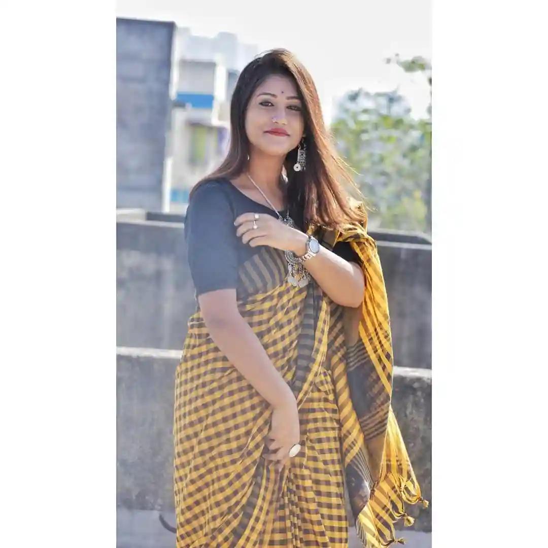 Cotton Gacha Check Saree - Yellow