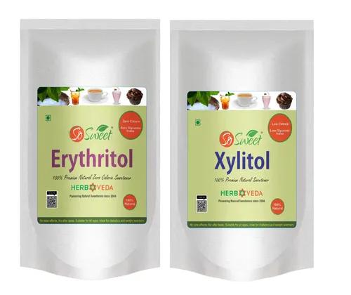 So Sweet Erythritol & Xylitol Sugar Free Natural Sweetener For Diabetes (1Kg Each) (Pack of 2)