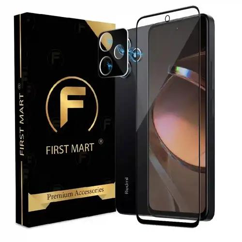 FIRST MART Tempered Glass and Camera Lens for Redmi 12 5G with Edge to Edge Screen Coverage and Easy Installation | Black