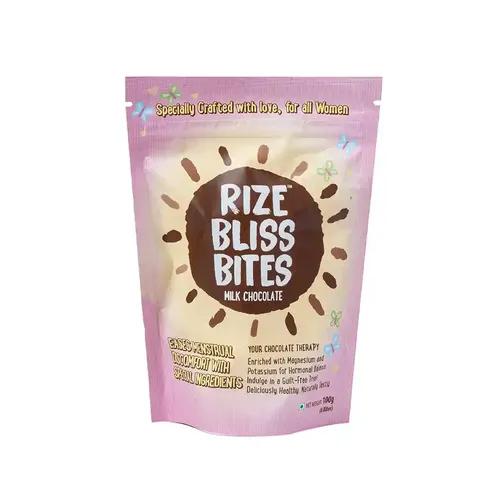 RIZE Bliss Bites - Sugar-Free Chocolate for Period Cramp Relief | As Seen on Shark Tank India | Natural Blend of more than 10 Herbs | Enhanced with Magnesium & Potassium for Hormonal Balance  | Naturally Sweetened | Satisfy Cravings Guilt-Free | 100g