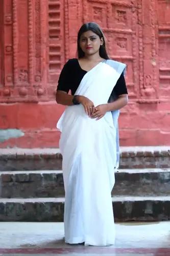 Pure Cotton Handloom Saree  - White