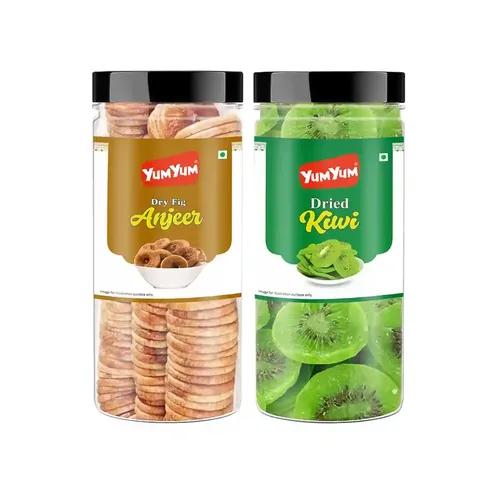 YUM YUM Premium Dried Fruits Combo Pack 500 grams Afghani Anjeer Fig 250 grams And Dried Kiwi Fruits 250 grams Jar Each