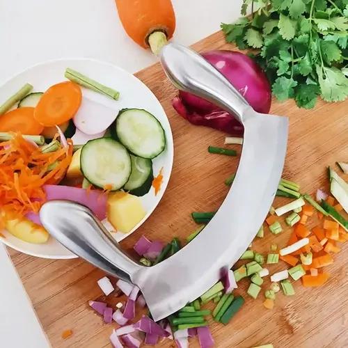 Professional 9.5 Inch Stainless Steel Pizza Cutter Mincing Garlic Knife Double Handle Pizza Slicer Multipurpose Sharp Blade Fruit Vegetable Pizza Mincing Knife Slicer