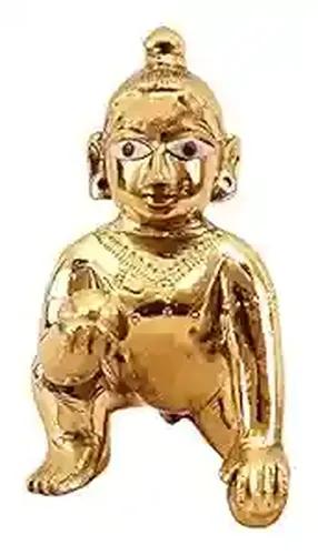 Pujahome Brass Laddu Gopal Idol Kanha Krishna Bal Gopal Baby Size Idol 800 gram (7 No, 5.5 inch)