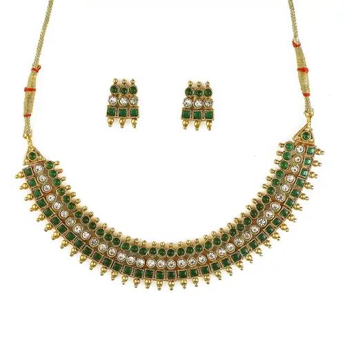 Real Kemp Square Design Choker Necklace Set for Women - Green