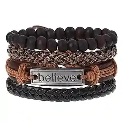 Textured and Braided Brown Men's Bracelet