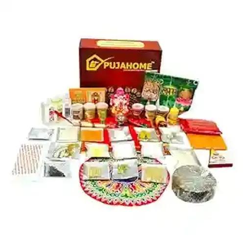 Pujahome Ganesh Puja Samagri Kit for Ganesh Pujan/Ganpati Pooja Kit/Ganesh Chaturthi Puja/Ganesh Pooja with Mitti(Painted Clay) Ganesh Murti(42 Items)