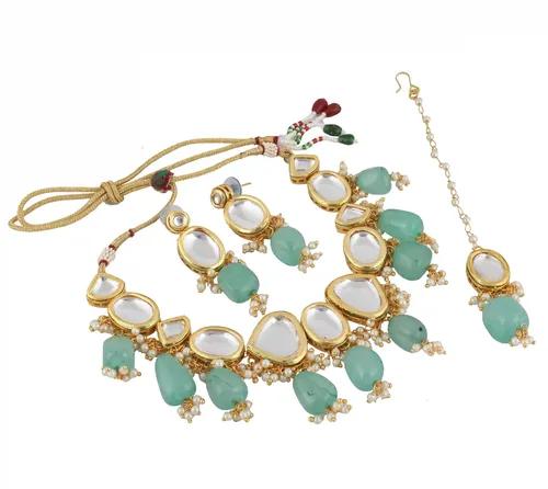 Gold Plated(18k) Big Stone Kundan Choker Necklace Set For Women