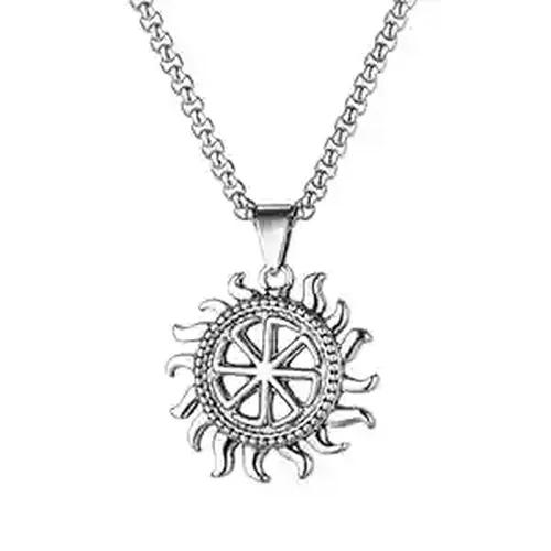 Sun Design Pendant with Silver Chain