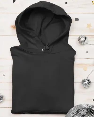 Men's Solid Color Fleece Lined Cotton Hoodie/ Winter Collection /  Black