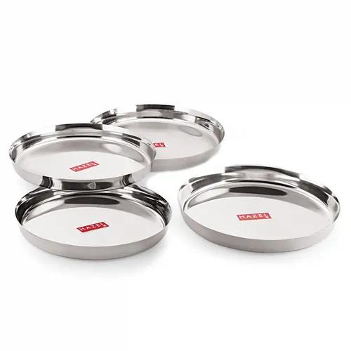 HAZEL Stainless Steel Plates Set | Premium Mirror Finish Thali Set Stainless Steel | Heavy Gauge Steel Plates Set for Dinner & Lunch Set