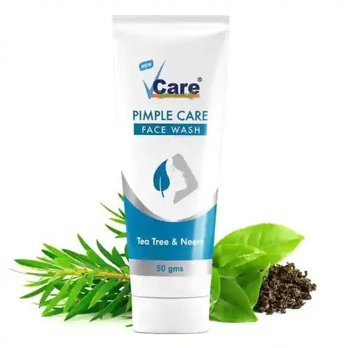 VCare Natural Pimple Care for Face Wash for Oily Skin Types with Tea Tree and Neem Face Tan removal and Skin Brightening 50g Suitable for For Normal & Dry Skin Pack of 1