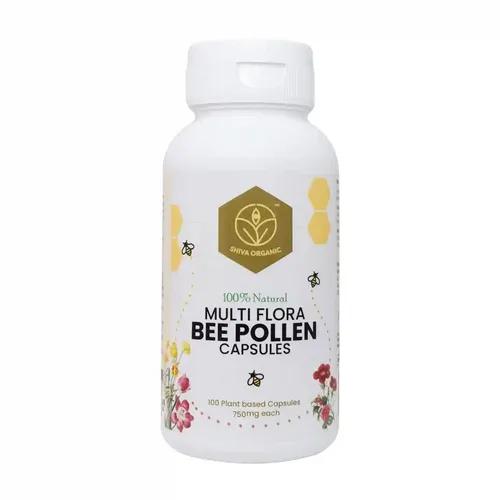 Shiva Organic Multiflora Bee Pollen Capsules - 100% Pure Natural - Plant Based Protein, immunity & Energy Booster | High in Vitamin & Minerals | daily Supplement (750mg - 100 capaule)