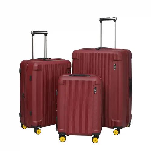 EUME Nomad Cabin 55 Cm, Check-In Medium 65 Cm And Check-In Large 76 Cm Luggage Trolley Bags For Travel |Polypropylene (Pp) 8 Silentrun Wheels Suitcase - Set Of 3 ( Carmine Red)