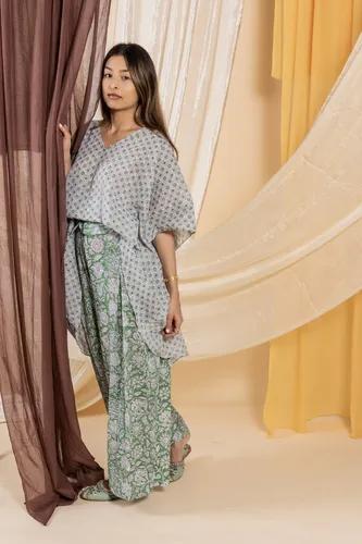 Green Short Kaftan With Green High Waisted Box Pants