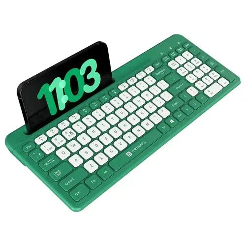 Portronics Bubble Square Wireless Keyboard with Bluetooth + 2.4 GHz USB Receiver (Dual Connectivity), Pair 3 Devices Max, Multimedia Hotkeys, for Laptop, PC, Smartphone, Tablet