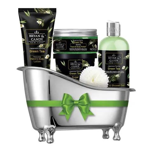 Bryan & Candy Green Tea Bath Tub Gift Set for Women and Men |Complete Home Spa Experience (Shower Gel, Hand & Body Lotion, Sugar Scrub, Body Polish)| PH5.5 Skin-Friendly,100% Vegan , SLS & Paraben Free