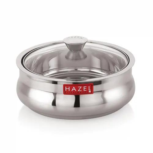 HAZEL Stainless Steel Casserole for Roti with Glass Lid | Chapati Casserole with Transparent Lid | Steel Roti Dabba for Serving | Hotcase for Food Serving