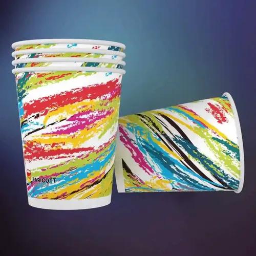 PARICOTT 200ml Crayon Printed Disposable Party Paper Cups for Hot & Cold Beverages 7Oz