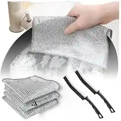 H HANUMANT ENTERPRISE 3 Non-Scratch Wire Dish Cloth & 2 Gap Cleaning Brush|Multipurpose Wire Dish Washing Rags for Wet and Dry, Reusable, Wire Cleaning Cloth for Kitchen,Sink,Pot,Pan(3Cloth & 2Brush)