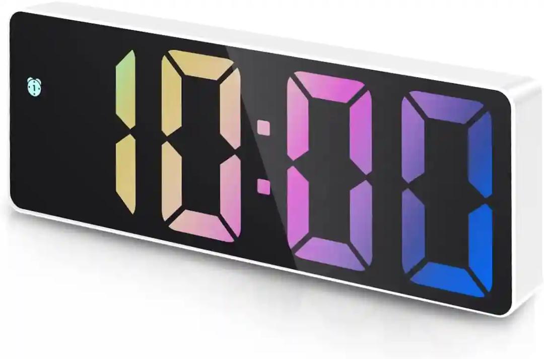 KHUSHIYA ENTERPRISE Digital Alarm Clock,Newest Rainbow LED Clock for Bedroom,Modern Small Clock withTemperature Display,Adjustable Brightness,Voice Control,12/24H Display Clock for Home,Office