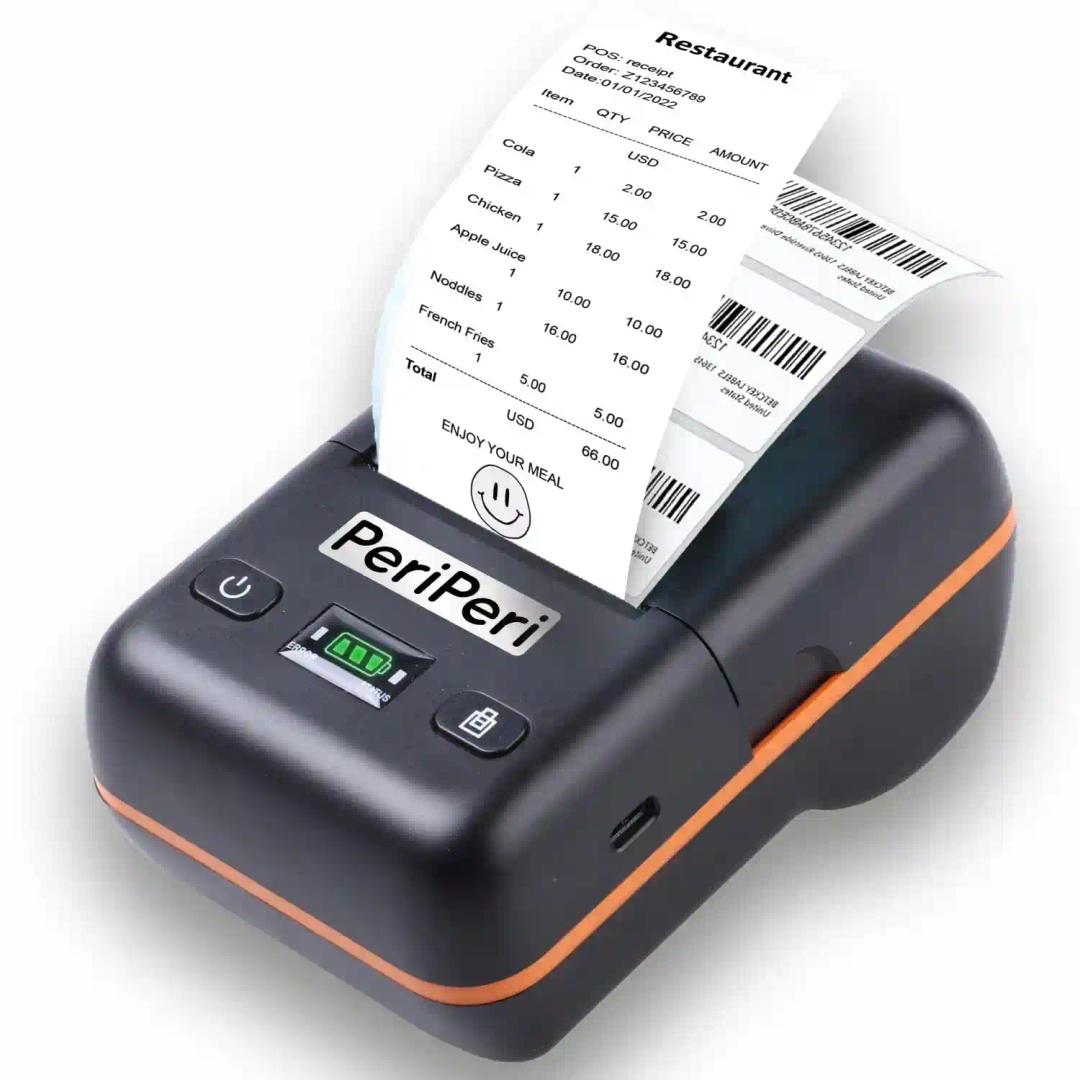 PeriPeri 2Inch BT-58L Receipt + Label Thermal Printer, Inkless Bluetooth Portable Printer for Print Labels Receipt Bill Compatible with iOS, Android & Windows PC (2inch BT-58L)