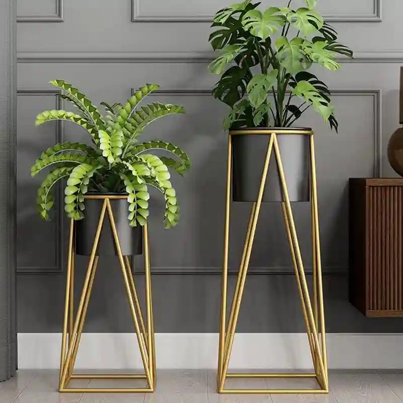 AMASS HANDICRAFTS Metal Tall Black Planter with Gold Stand Tall Modern Plant Stands Indoor Outdoor Decoration Potted with Pot Tall Pack of 2 Outdoor Living Gardening Plant Containers Flower Pots