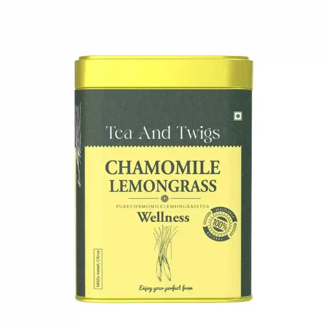 TEA AND TWIGS - Chamomile Lemongrass Tea - 15 Tea Bags | Herbal Teas | For Good Sleep and Anti Anxiety | Whole Flower Buds of Chamomile | Caffeine Free | Wellness Tea