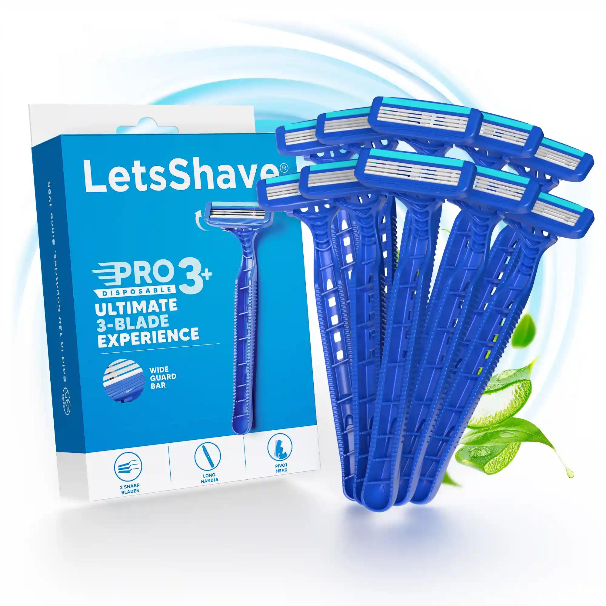 LetsShave Pro 3 Disposable Shaving Razors For Men | Stainless Steel Shaving Blade For Men | Razor Blade With Rubber Grip Handle And Safety Cap |Openflow Hair Remover Made In South Korea