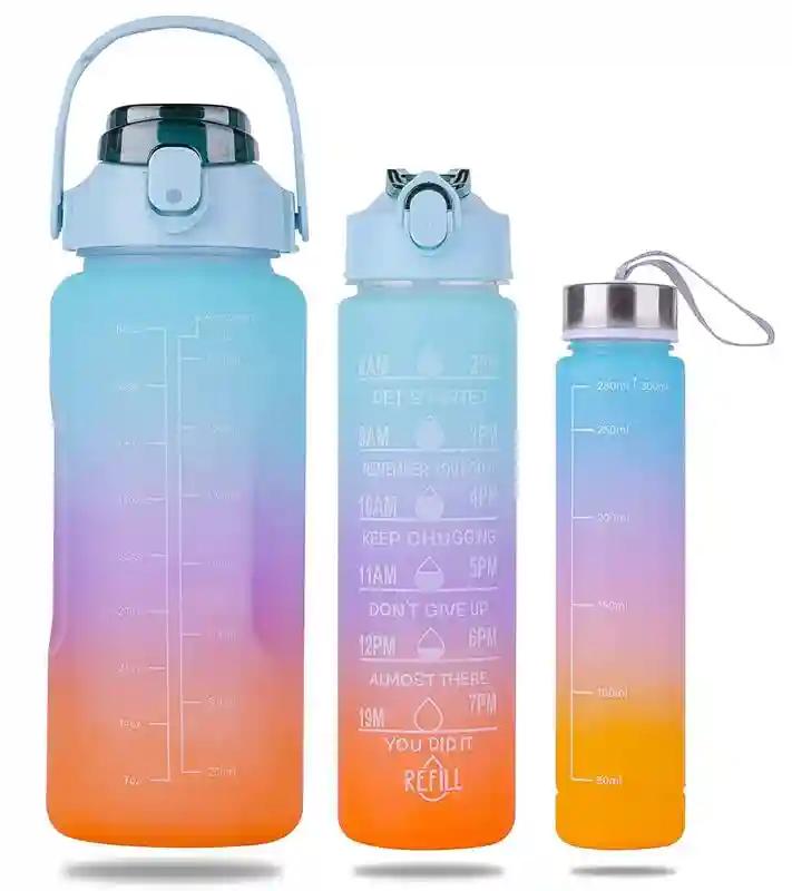 KHUSHIYA ENTERPRISE Motivational Water Bottle With Time & Capacity Marker Leakproof Unbreakable Water Bottle For Gym Office Set Of 3 Daily Tracking Time Marks (Blue) - Plastic, 2 L