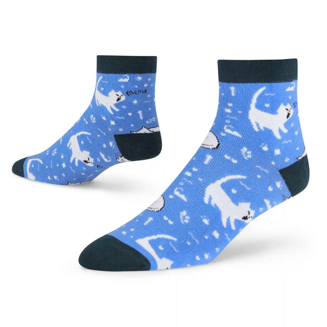 DYNAMOCKS Men's and Women's Combed Cotton Ankle Length Socks (Pack of 1) (Multicolour, Free Size)_Blue_Kitty