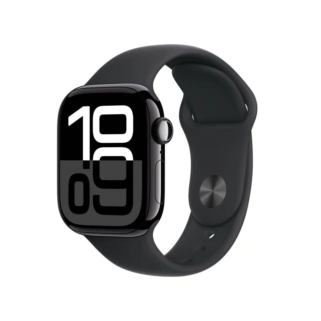 Apple Watch Series 10 [GPS + Cellular 42 mm] Smartwatch with Jet Black Aluminium Case with Black Sport Band- S/M. Fitness Tracker, ECG App, Always-On Retina Display, Water Resistant