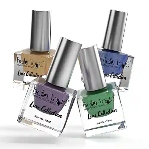 Bella Voste Professional Sand Holographic Nail Polish Combo of 4 pcs (Dusty Denim blue, Aquamarine green, Peach Gold, Vibrant royal blue), Glam & Vibrant Colors with Shimmers