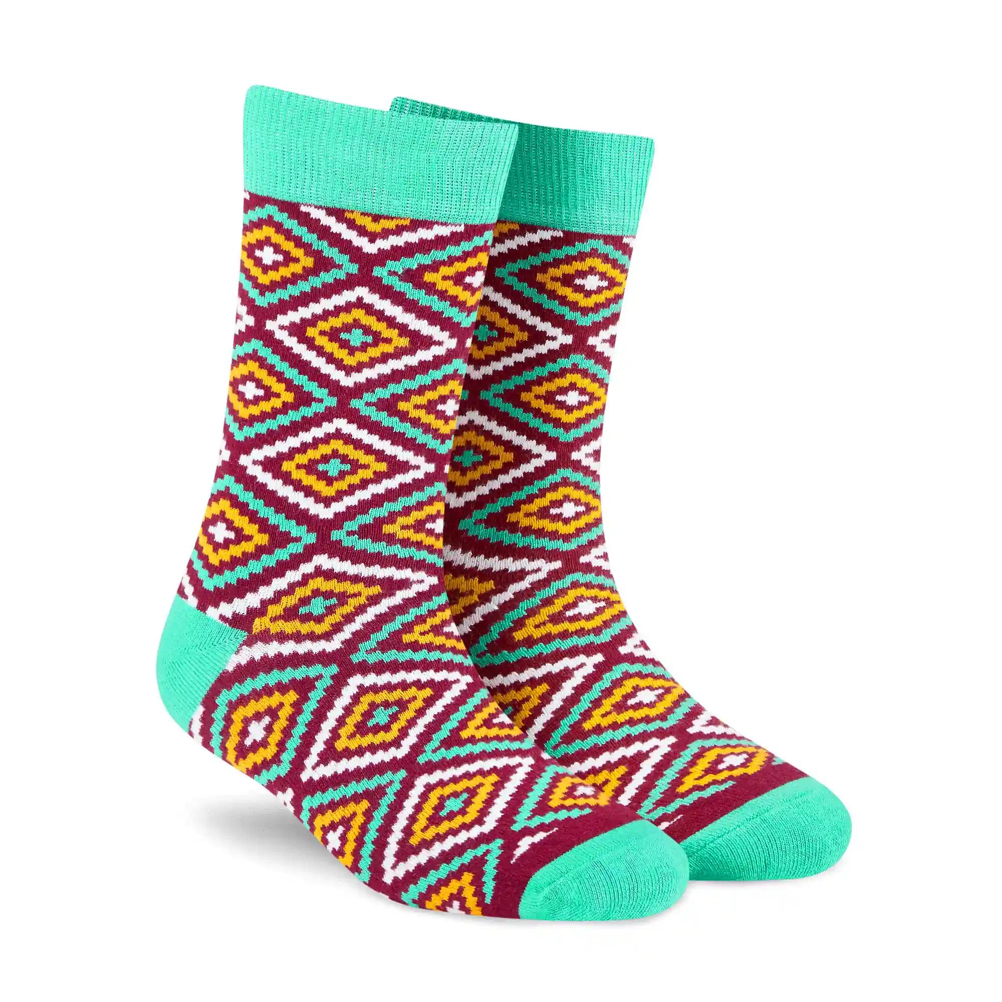 DYNAMOCKS Men's and Women's Combed Cotton Designer Crew Length Socks (Pack of 1) (Multicolour, Free Size)-Rangoli