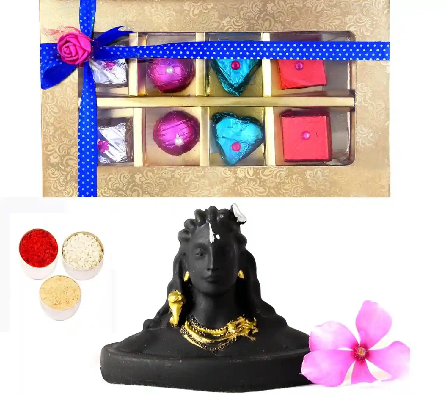 Bhaiya dooj roli chawal/bhaiya dooj gift for brother/bhai dooj gift set/bhai dooj gift for brother/bhai dooj gift-chocolates in a handmade box+shopwpiece figurine+roli chawal chandan