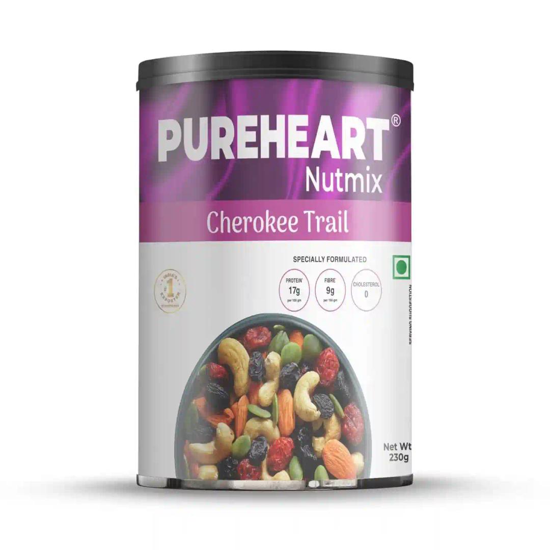 PUREHEART Cherokee Premium Trail Mix | An Eclectic Mix of 8 Healthy Superfoods Nuts- Cashews, Almonds, Pistachio | Dry Fruits - Cranberries, Raisins | Seeds - Pumpkin, Sunflower | Reusable Jar (230gm)