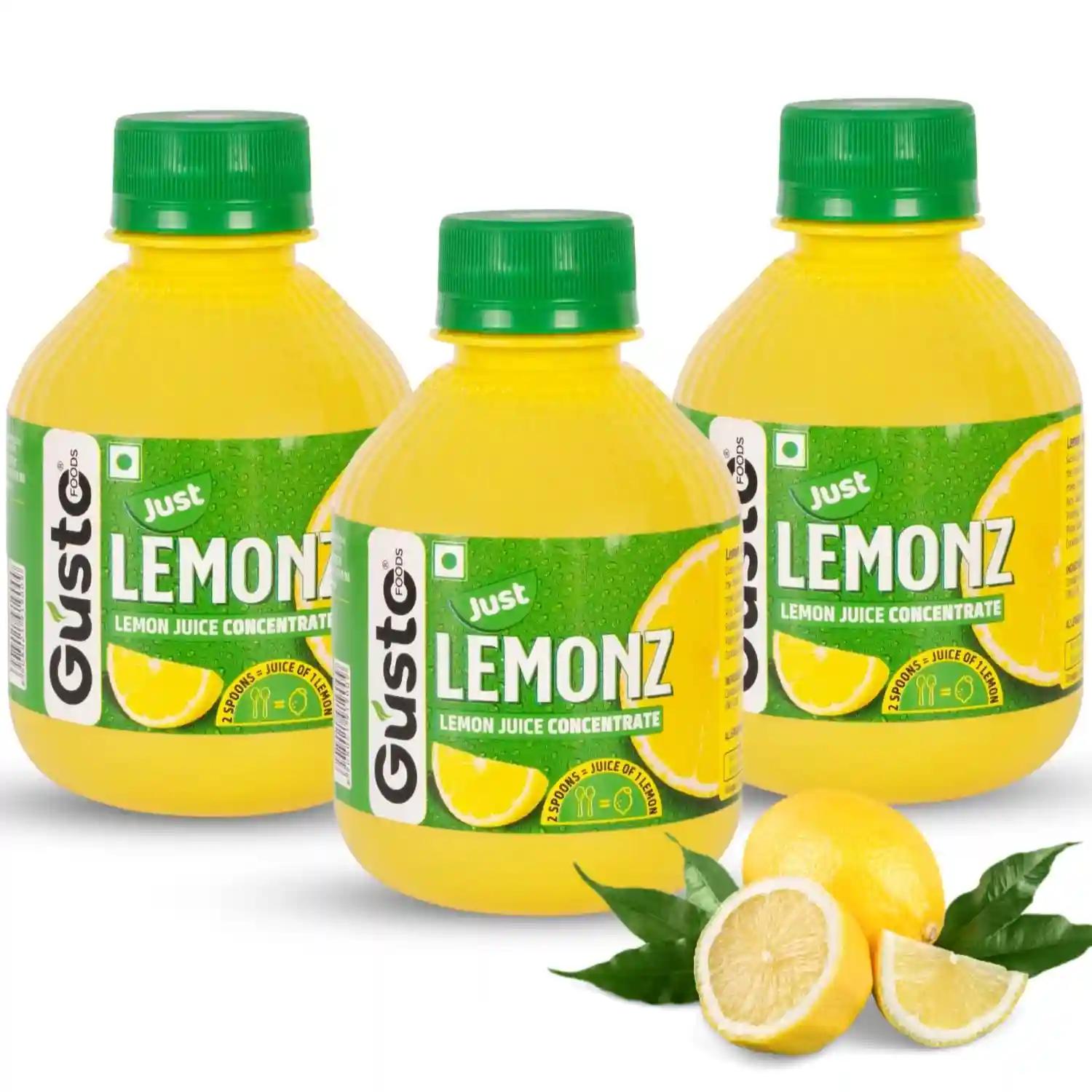 Gusto Foods Yellow Lemon Juice Concentrate - Pack Of 3 (600Ml) | Equivalent To 60 Lemons | Pocket Bottle Hassle Free | Ideal For Daily Use In Cooking & Beverages | Lemon Zest In Every Drop, 0.77 Kg