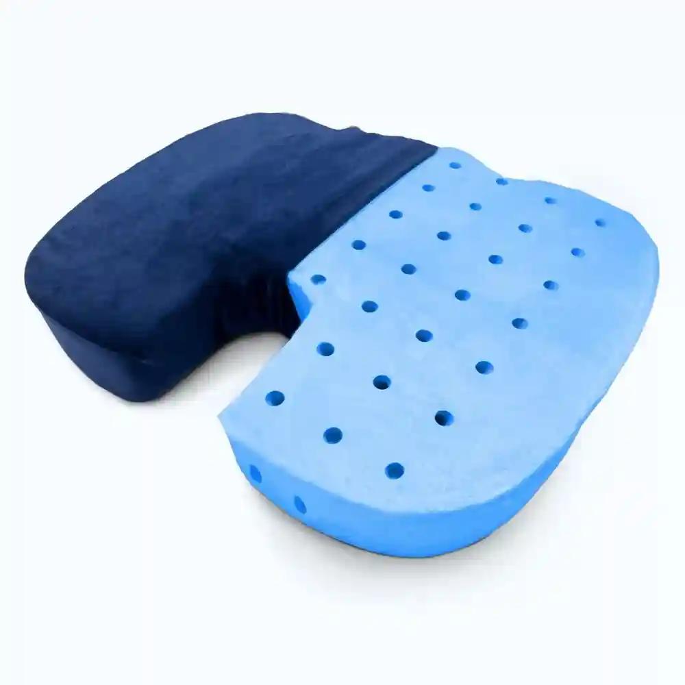 Sleepsia Orthopedic Gel Ventilated U Shaped Coccyx Tailbone & Hip Pain Relief- Cooling Gel High Density For Pain Relief, Seat Cushion, Pain Relief Cushion- Car Seat, Office Chair (Blue Velvet)