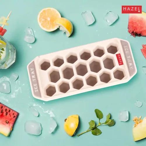 HAZEL Plastic Ice Cube Tray with Honeycomb Design & Silicone at Bottom for Easy Removal, HAZEL Brown