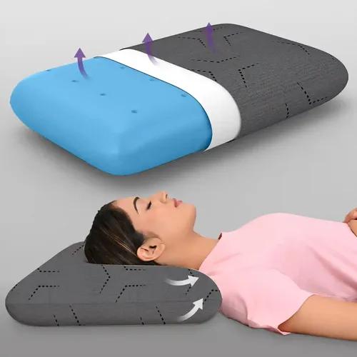 MY ARMOR Ventilated Cool Gel Memory Foam Pillow, Orthopedic Pillows for Neck Pain Relief, King Size - 24x15x5 Inches with Grey Colour Pillow Cover - 350 GSM - Pack of 1