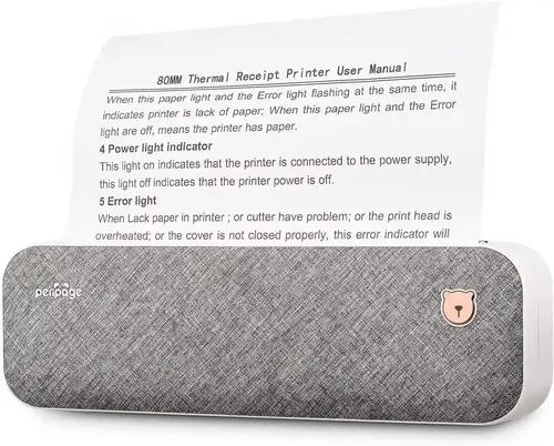 Periperi Peri Page A4 Mini Thermal Printer (1Year Warranty) Inkless Bluetooth Pocket Printer For Prints Picture List Memo Receipt Tags Barcode Labels (A40 Gray)