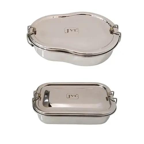 Jvl Stainless Steel Rectangular Single Layer Lunch Box With Inner Plate & Big Guitar Lunch Box Not Leak Proof - Pack Of 2