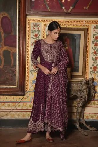 Hand Work Rayon Anarkali Suit  - Wine | Size - 38