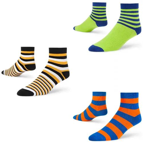 DYNAMOCKS Men's and Women's Combed Cotton Ankle Length Socks (Pack of 3) (Multicolour, Free Size)_Stripes_Bold_B_O_X_Mango_Duo_NG_B